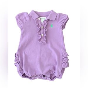 Ralph Lauren baby girl bubble short sleeve polo ruffle bodysuit onesie, 3 months